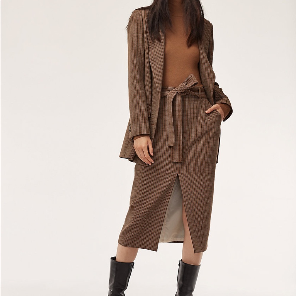 Wilfred Brown Midi Pencil Skirt with Front Slit